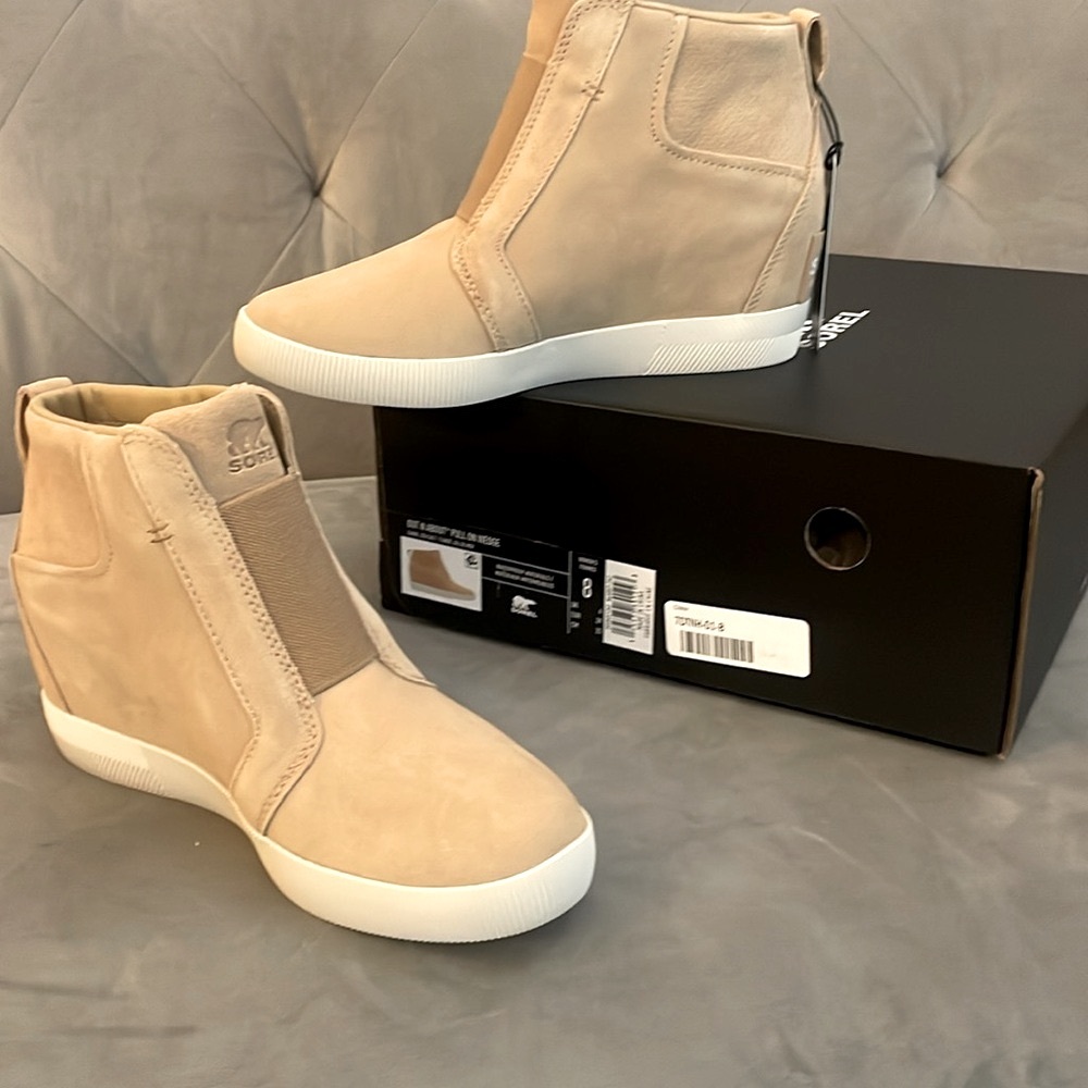 Sorel Tan Suede Wedge Sneaker Booties